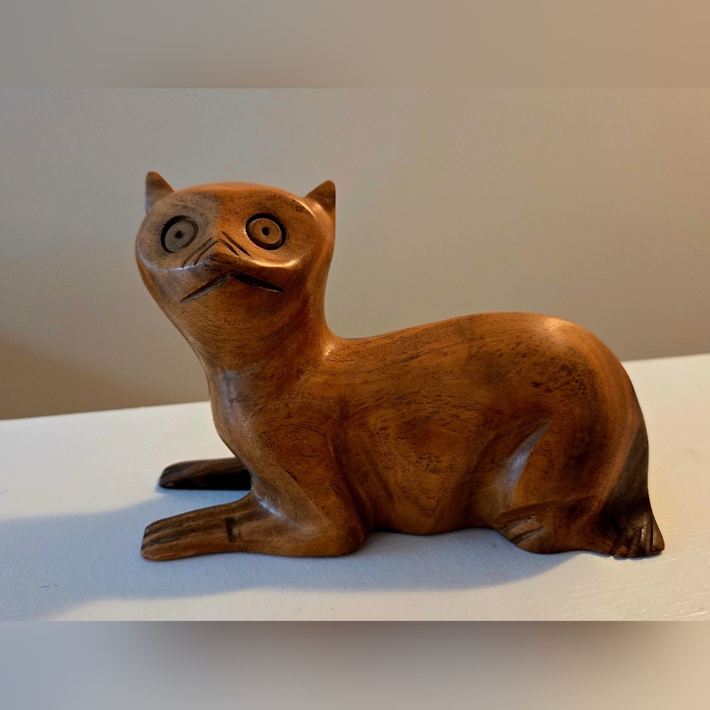 Handcrafted Wooden Cat Figurine
